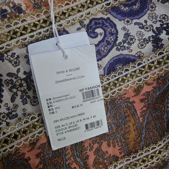 Zimmermann Devi Linen Mini Dress Size 0 4 US NWT - Picture 7 of 14